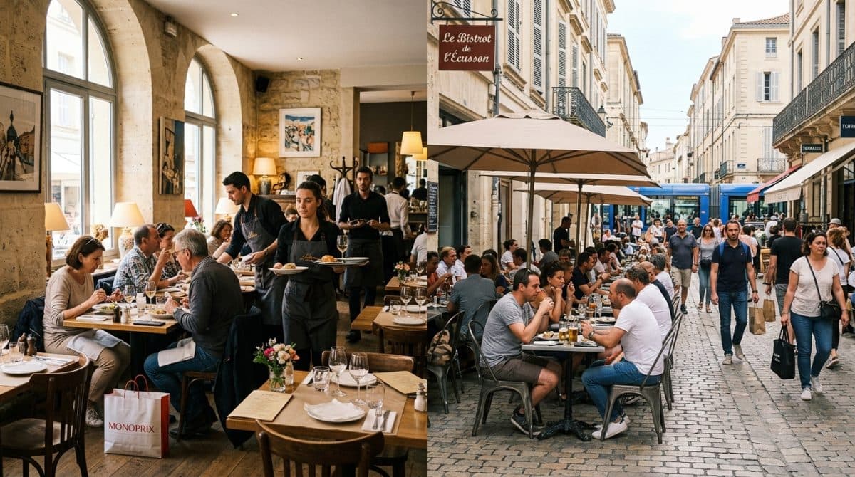 Illustration générée : Fonds de commerce restaurant – licence 4 – montpellier écusson