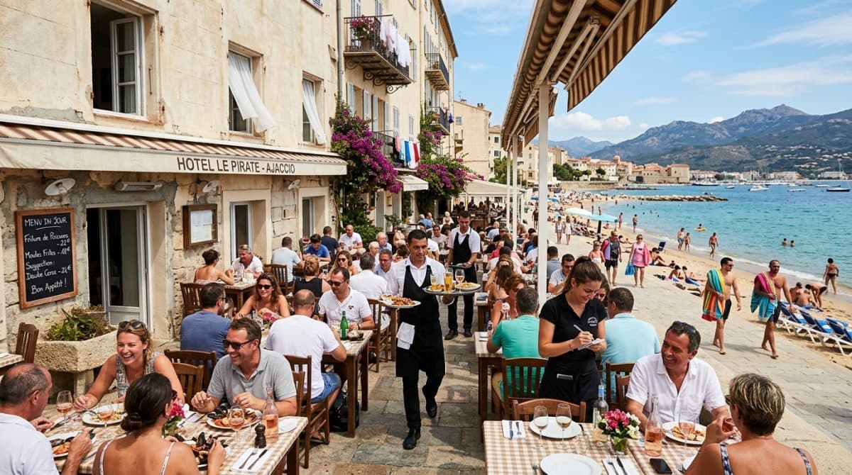 Illustration générée : Murs et fonds hotel restaurant pieds dans l'eau