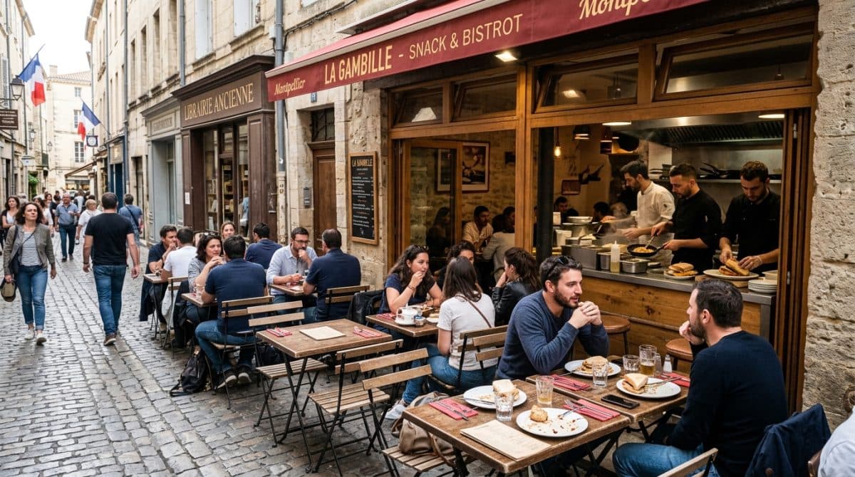 Illustration générée : Snack / restaurant - montpellier - terrasse - excellent CA
