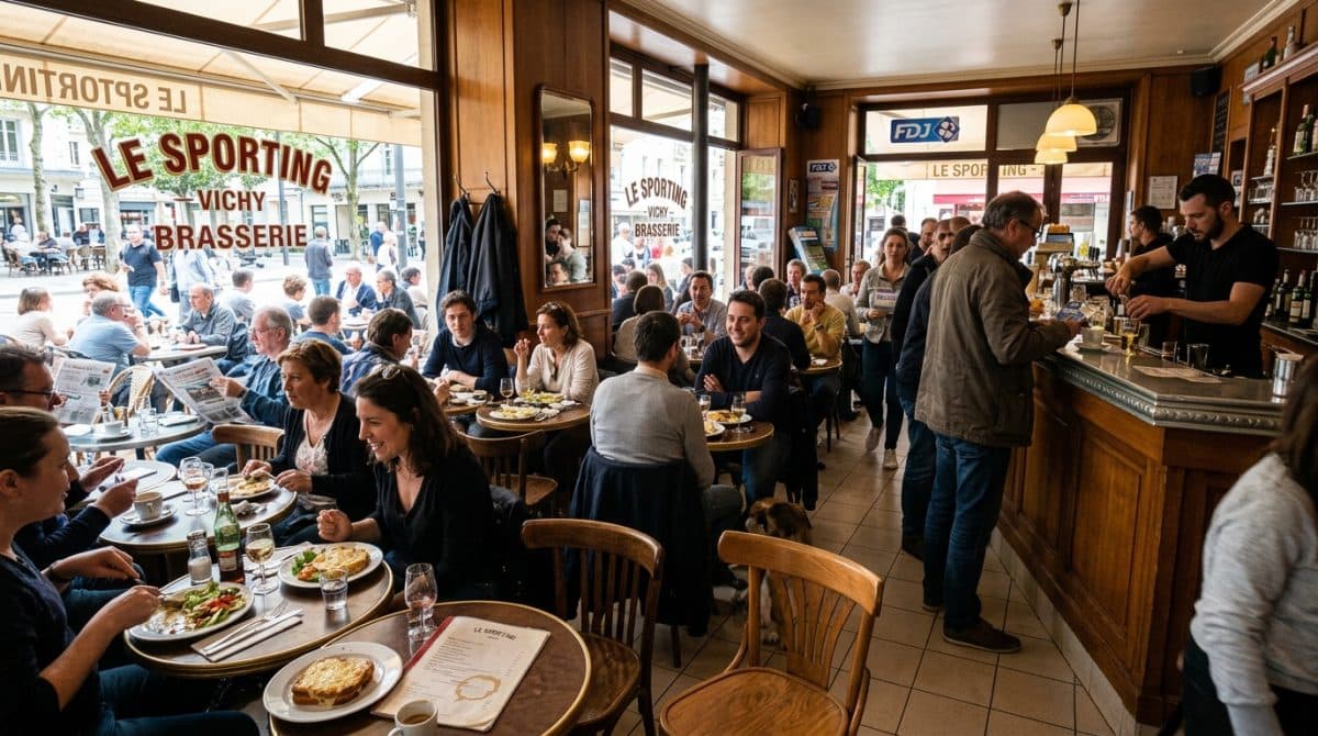 Illustration générée : Bar brasserie tabac presse loto PMU FDJ.