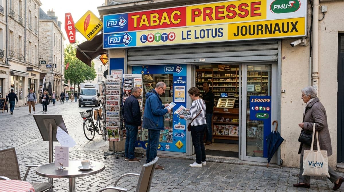 Illustration générée : A vendre tabac presse loto FDJ.