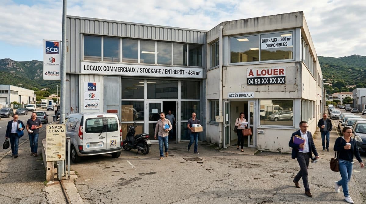 Illustration générée : Murs depots locaux commerciaux ZI bastia biguglia