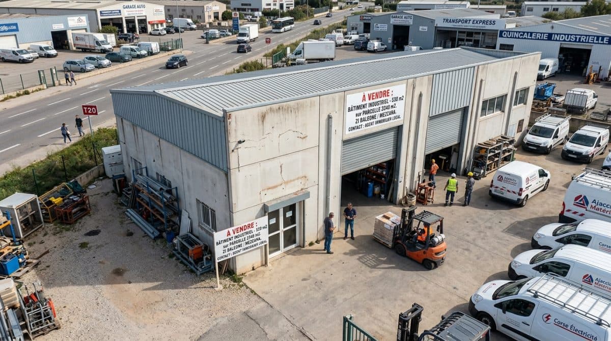 Illustration générée : A la vente ZI baleone/mezzana, locaux industriels