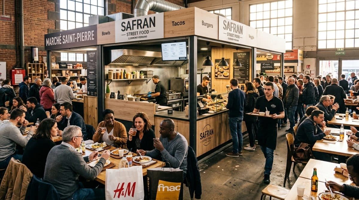 Illustration générée : Fonds de commerce dans food court a clermont ferrand