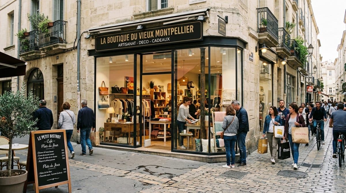 Illustration générée : Droit au bail montpellier centre pieton commercant