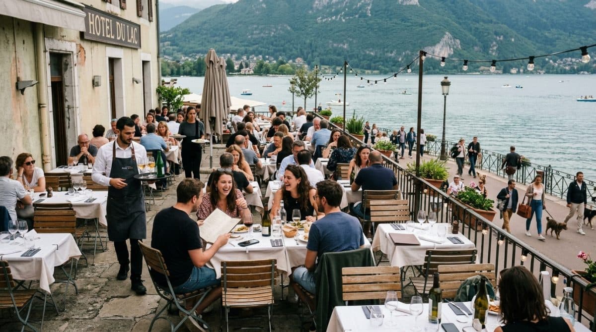 Illustration générée : Très bel Hotel restaurant avec vue sur lac