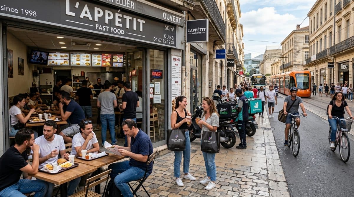 Illustration générée : Murs commerciaux loues restauration rapide montpellier centre
