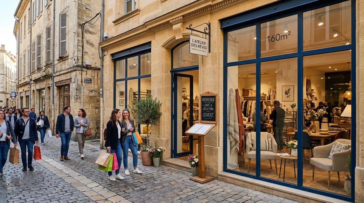 Illustration générée : Droit au bail boutique centre montpellier ecusson