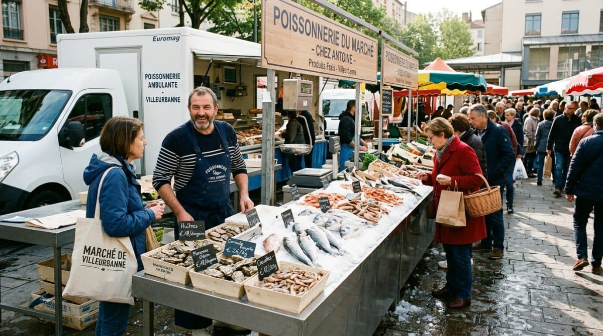 Illustration générée : Fonds de Poissonnerie sur les marchés Villeurbanne