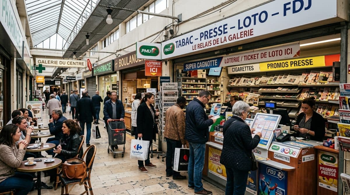 Illustration générée : A vendre tabac presse loto FDJ dans galerie marchande region auvergne
