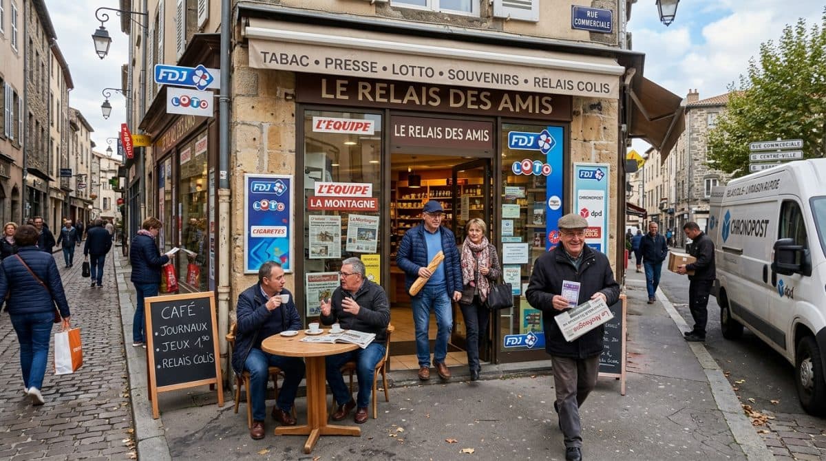 Illustration générée : Tabac / Presse : Belle affaire dans petite ville animée