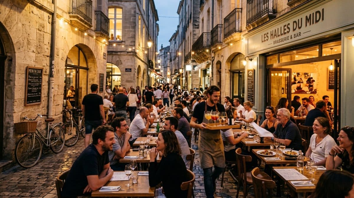 Illustration générée : Achat fonds restaurant bar Montpellier - Clé en main - Licence III - Terrasse