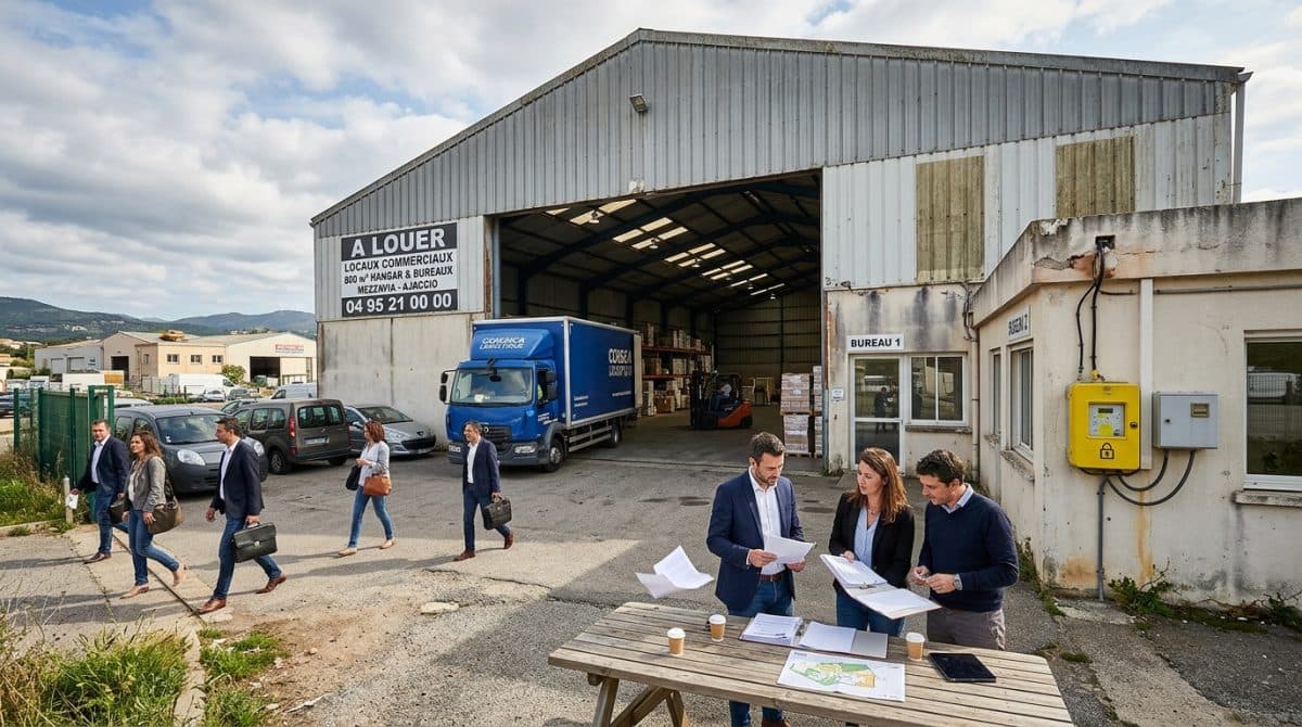 Illustration générée : A louer hangar/bureau avec terrain mezzavia