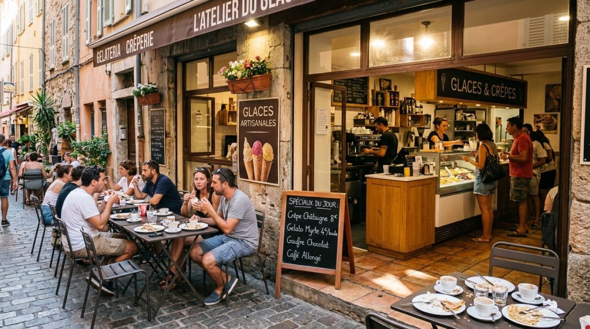 Illustration générée : Fonds de commerce gelateria creperie ajaccio