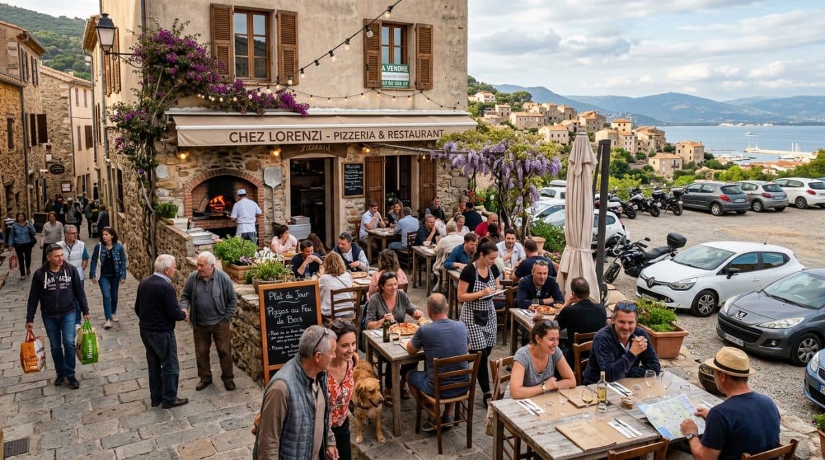 Illustration générée : Cede murs et fonds restaurant de village