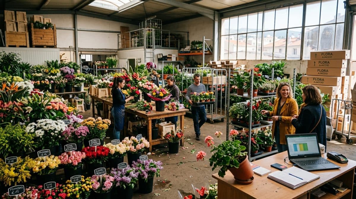 Illustration générée : A vendre entreprise de distribution fleurs et plantes