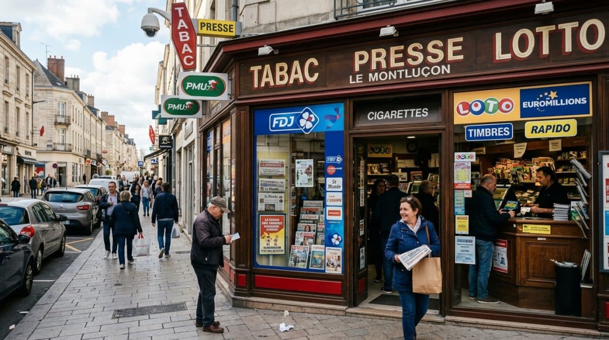 Illustration générée : A vendre tabac presse loto FDJ PMU.