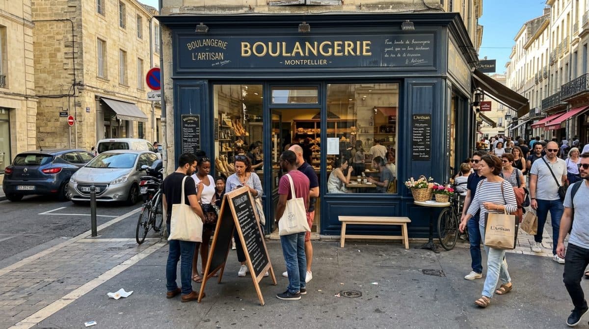 Illustration générée : Boulangerie artisanale Montpellier Ouest Axe passant, clé en main
