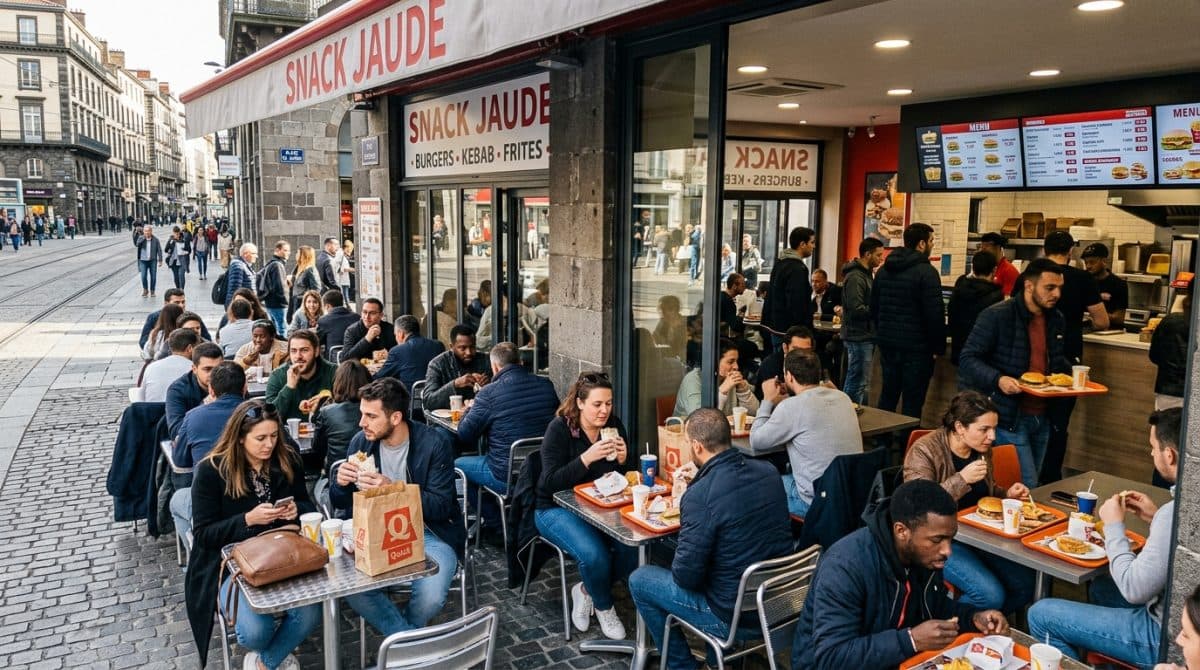 Illustration générée : Restauration rapide proche de la place de Jaude