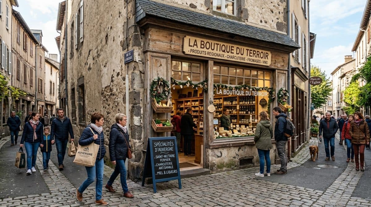 Illustration générée : Commerce de produits d'Auvergne