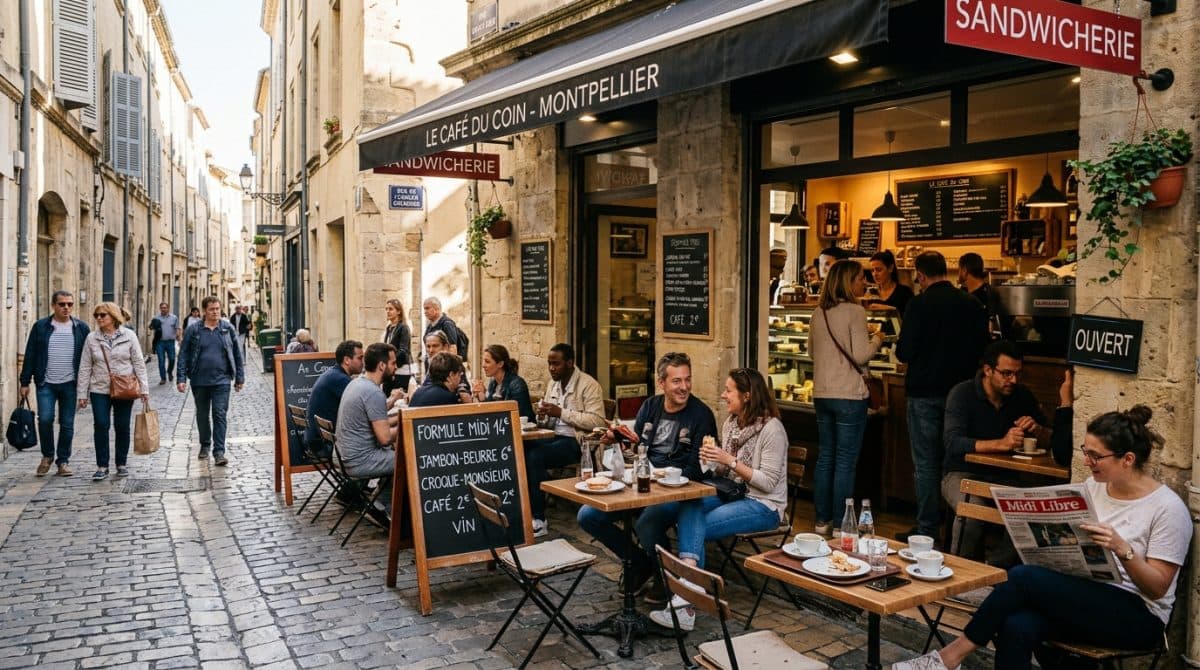 Illustration générée : A vendre cafe , sandwicherie EMPLACEMENT N°1 montpellier écusson