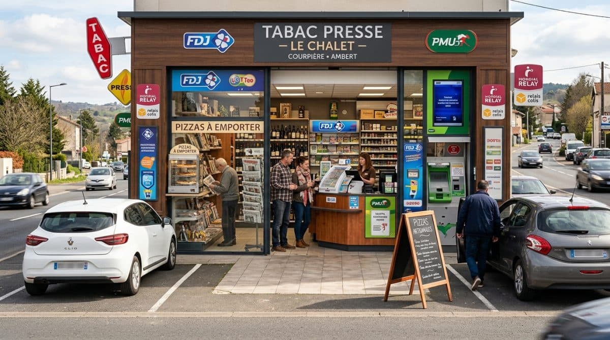 Illustration générée : Tabac presse FDJ PMU relais colis a vendre a 15 minutes de courpiere