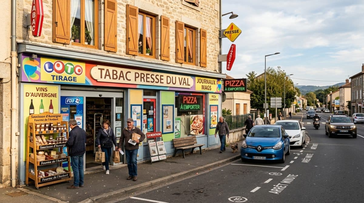Illustration générée : Murs commerciaux d'un tabac presse a vendre a 15 minutes de courpiere