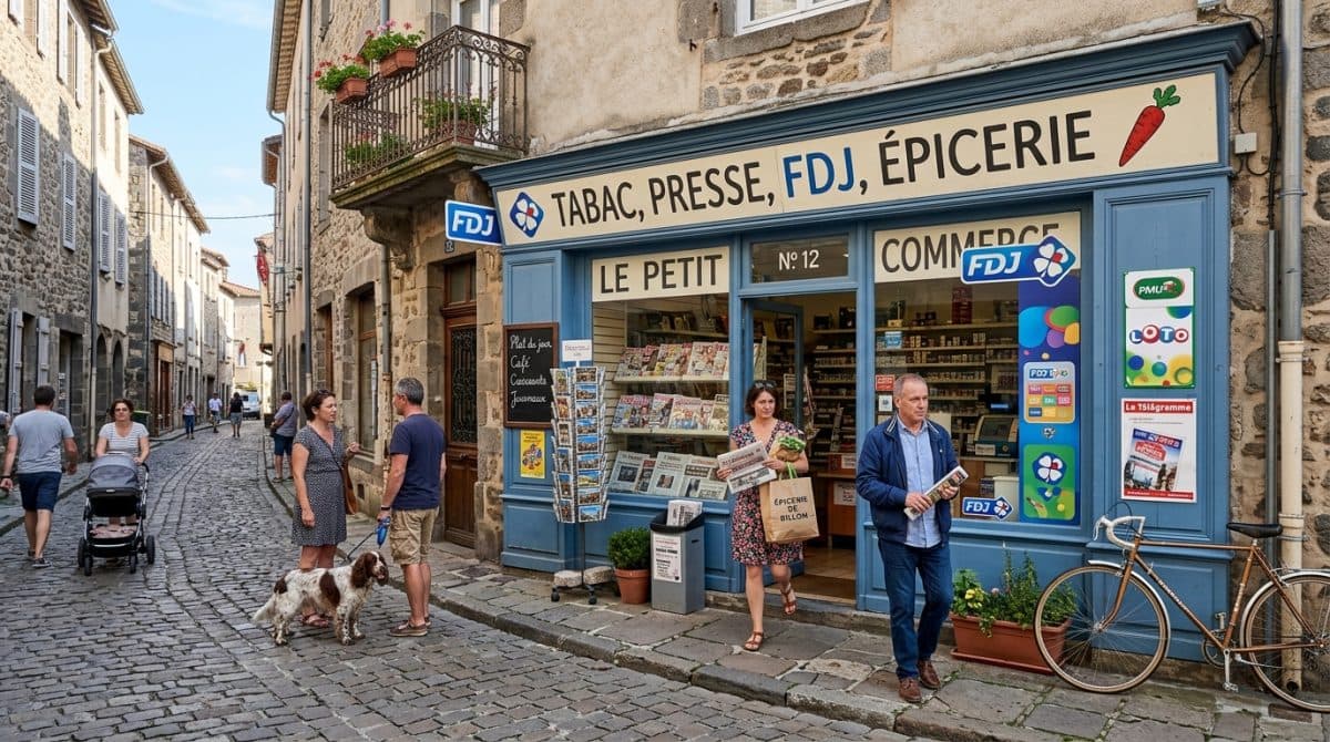 Illustration générée : Murs commerciaux avec appartement – Centre de petite ville dynamique