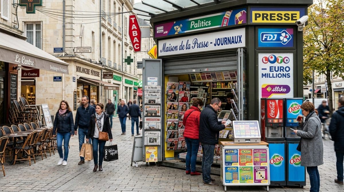 Illustration générée : Kioque à journaux + jeux à gratter Vichy