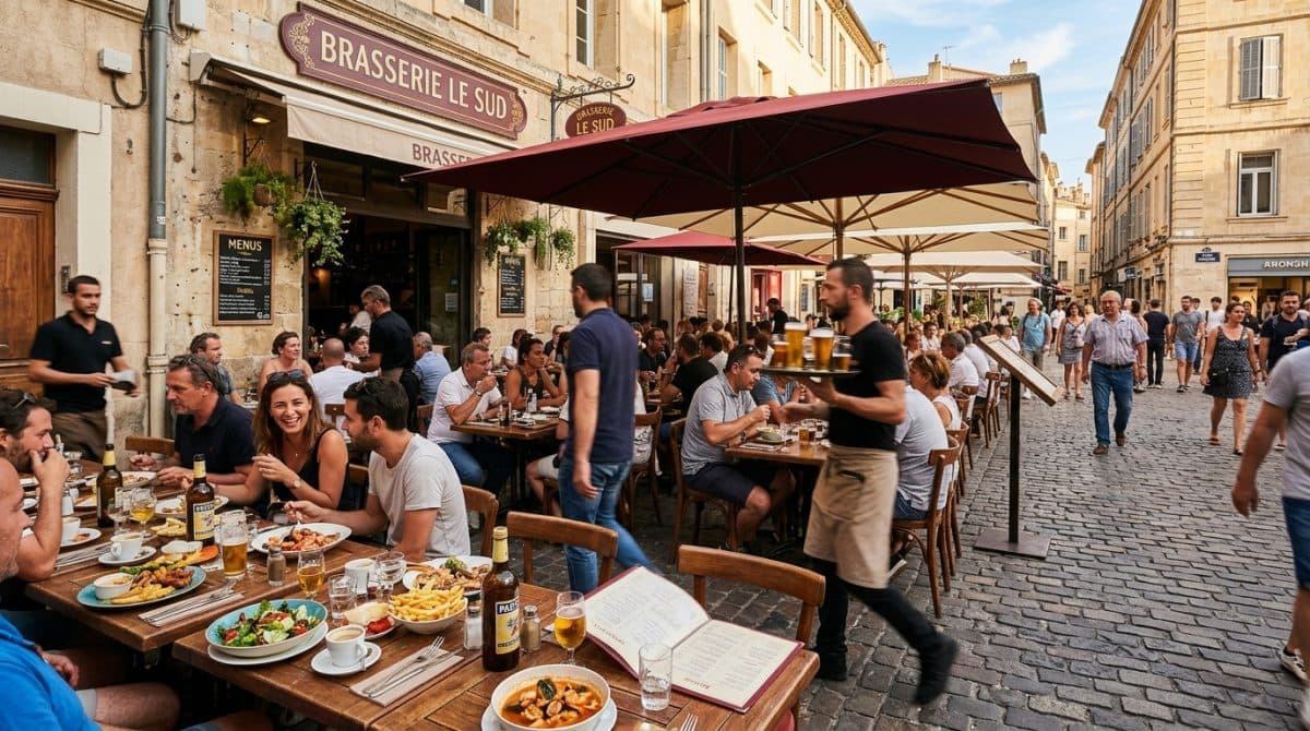 Illustration générée : Brasserie Licence IV Montpellier CA 1.600 K€ Terrasse 110 couverts