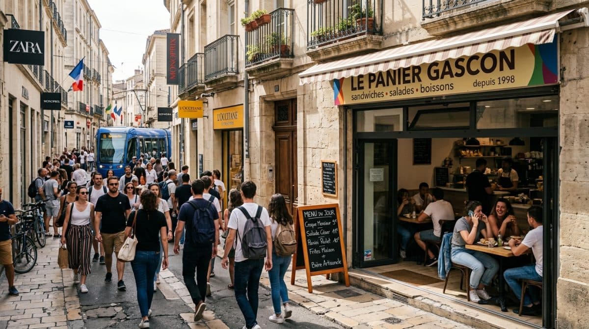 Illustration générée : Visibilité exceptionnelle – Zone ultra-passante – Fonds de commerce de sandwicherie